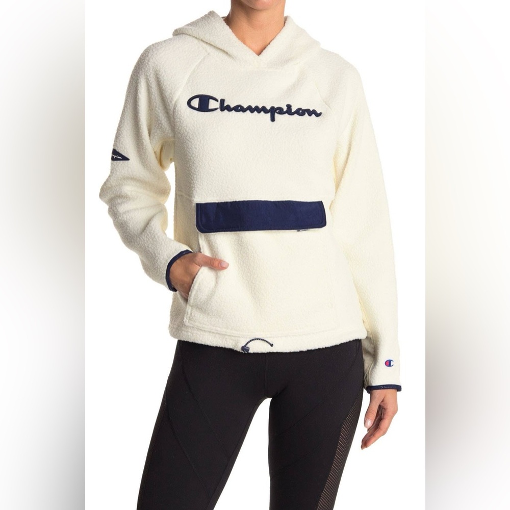 Champion Sherpa Cozy Drawstring Pullover Pocket Hoodie Women’s Size Small